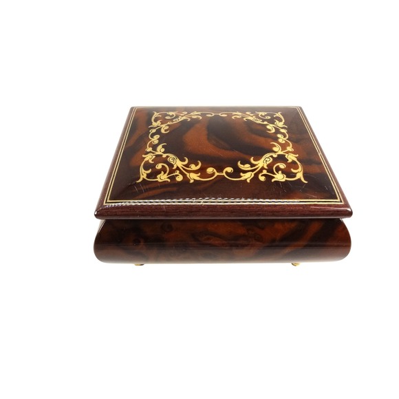 San Francisco Music Box Company Other - Reuge Swiss Musical Italian‎ Inlaid Brown Burl Wood Jewelry Box Made in Italy